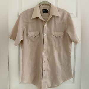 Wrangler Pearl Snap Shirt Men’s Striped Short Sleeve Western Beige